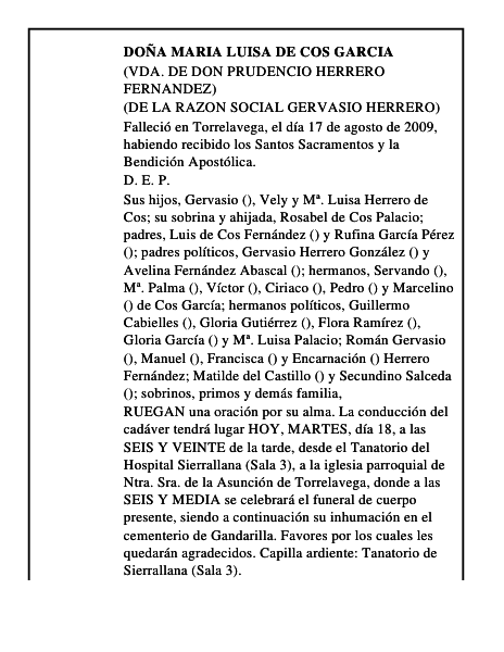 DOÑA MARIA LUISA DE COS GARCIA