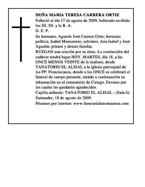 DOÑA MARIA TERESA CARRERA ORTIZ
