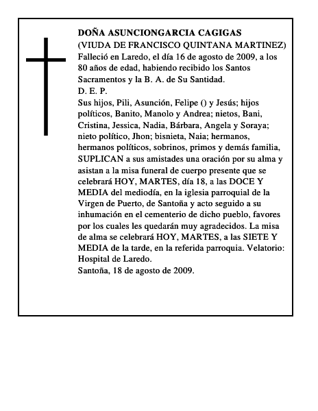 DOÑA ASUNCIONGARCIA CAGIGAS