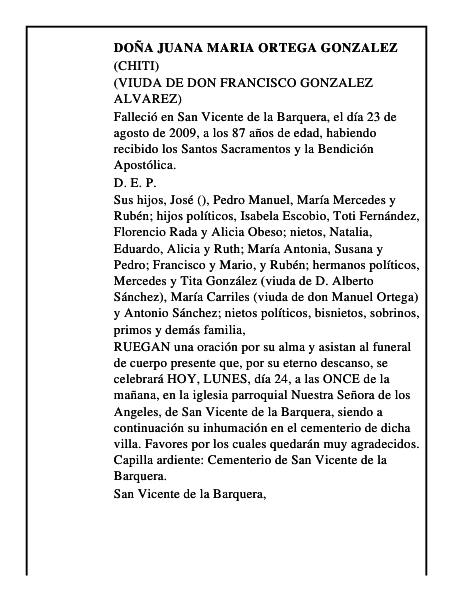 DOÑA JUANA MARIA ORTEGA GONZALEZ