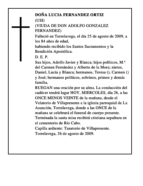 DOÑA LUCIA FERNANDEZ ORTIZ