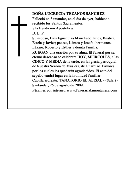 DOÑA LUCRECIA TEZANOS SANCHEZ