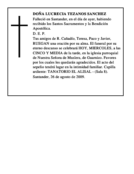 DOÑA LUCRECIA TEZANOS SANCHEZ