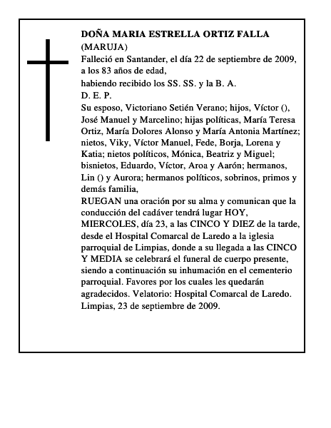 DOÑA MARIA ESTRELLA ORTIZ FALLA
