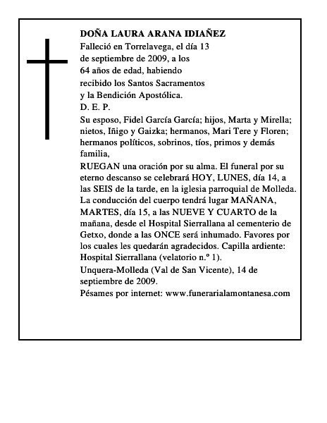 DOÑA LAURA ARANA IDIAÑEZ