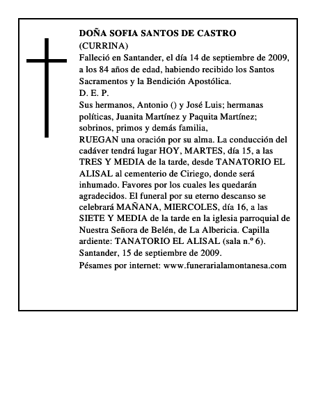 DOÑA SOFIA SANTOS DE CASTRO