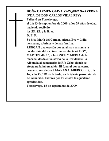 DOÑA CARMEN OLIVA VAZQUEZ SAAVEDRA