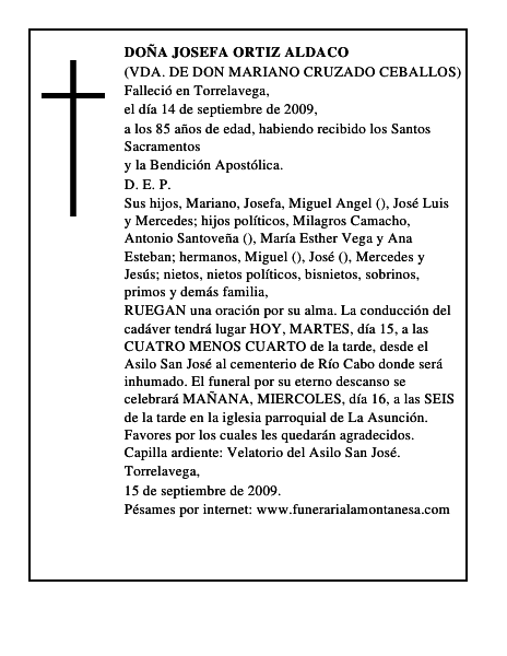 DOÑA JOSEFA ORTIZ ALDACO