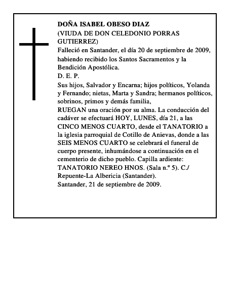 DOÑA ISABEL OBESO DIAZ