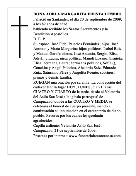 DOÑA ADELA MARGARITA ERESTA LEÑERO
