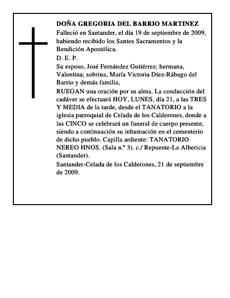 DOÑA GREGORIA DEL BARRIO MARTINEZ