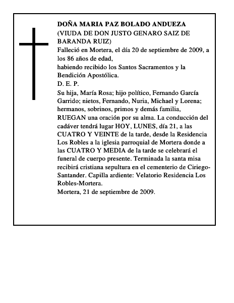 DOÑA MARIA PAZ BOLADO ANDUEZA