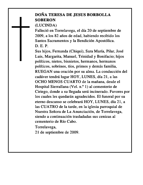 DOÑA TERESA DE JESUS BORBOLLA SOBERON