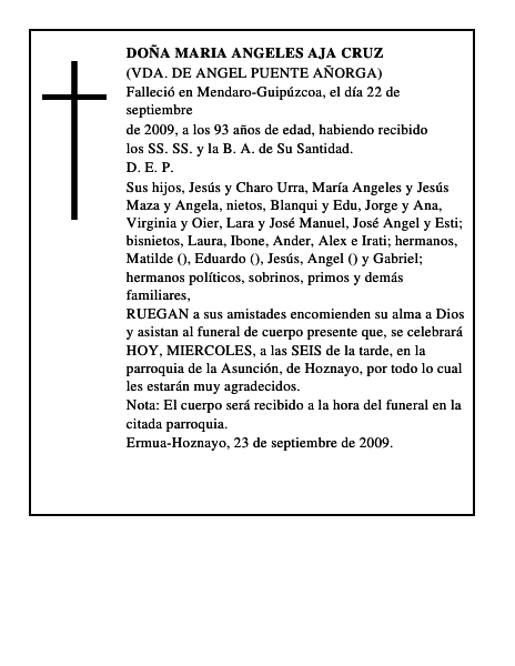 DOÑA MARIA ANGELES AJA CRUZ