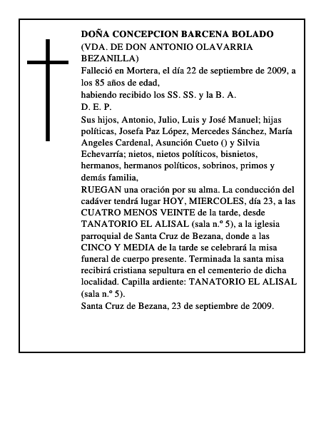 DOÑA CONCEPCION BARCENA BOLADO