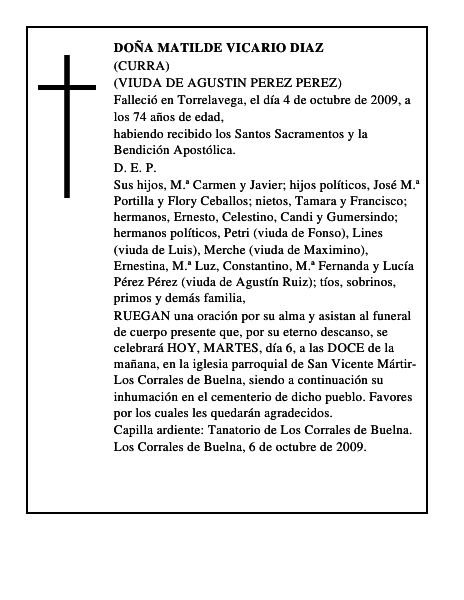 DOÑA MATILDE VICARIO DIAZ