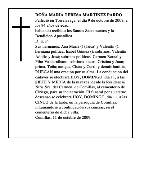DOÑA MARIA TERESA MARTINEZ PARDO