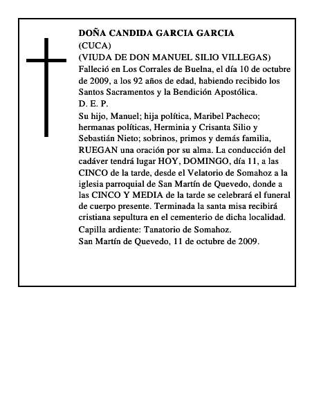 DOÑA CANDIDA GARCIA GARCIA