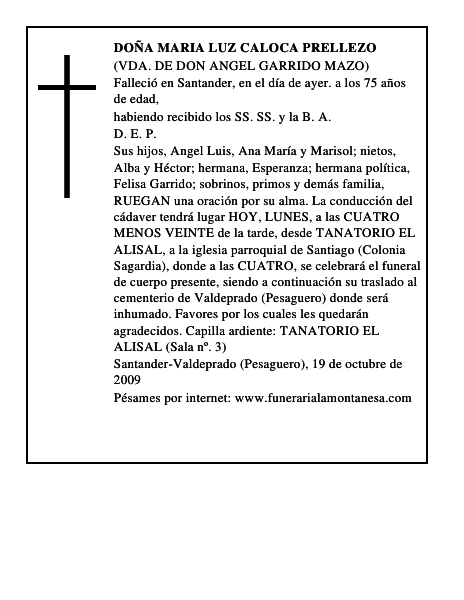 DOÑA MARIA LUZ CALOCA PRELLEZO