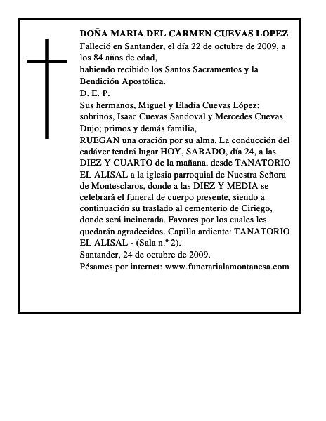 DOÑA MARIA DEL CARMEN CUEVAS LOPEZ