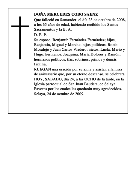DOÑA MERCEDES COBO SAENZ