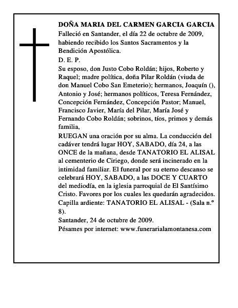 DOÑA MARIA DEL CARMEN GARCIA GARCIA