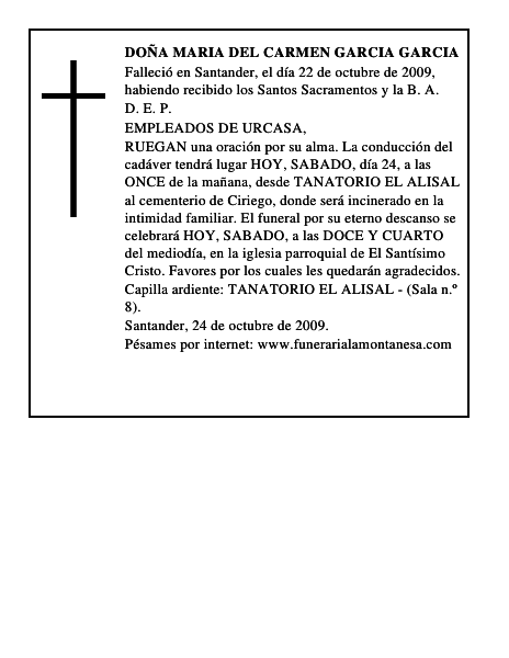 DOÑA MARIA DEL CARMEN GARCIA GARCIA