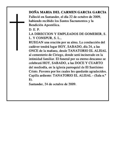 DOÑA MARIA DEL CARMEN GARCIA GARCIA