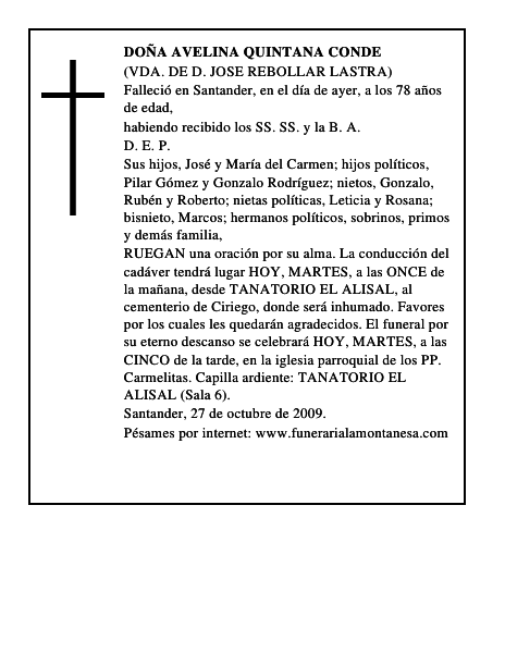 DOÑA AVELINA QUINTANA CONDE