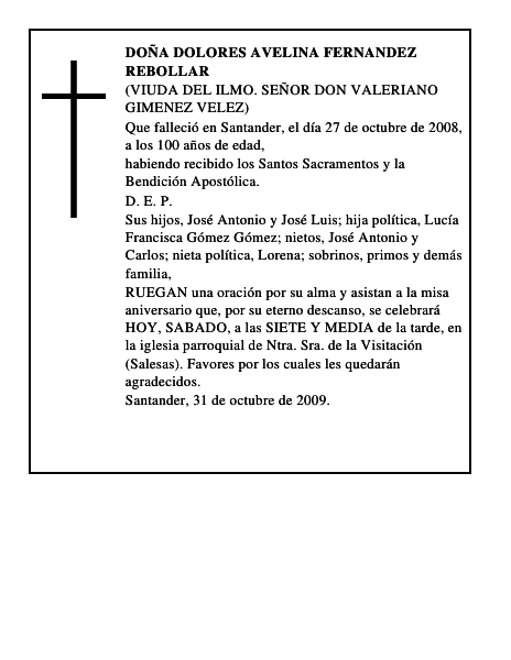 DOÑA DOLORES AVELINA FERNANDEZ REBOLLAR