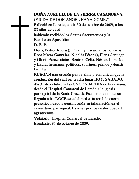 DOÑA AURELIA DE LA SIERRA CASANUEVA