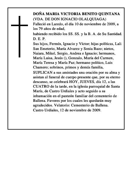 DOÑA MARIA VICTORIA BENITO QUINTANA