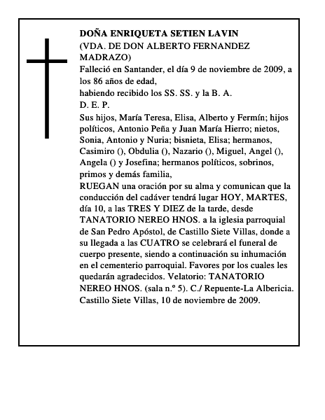 DOÑA ENRIQUETA SETIEN LAVIN