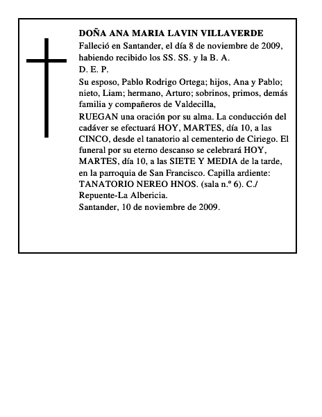 DOÑA ANA MARIA LAVIN VILLAVERDE