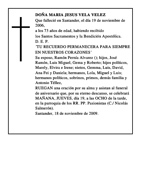 DOÑA MARIA JESUS VELA VELEZ