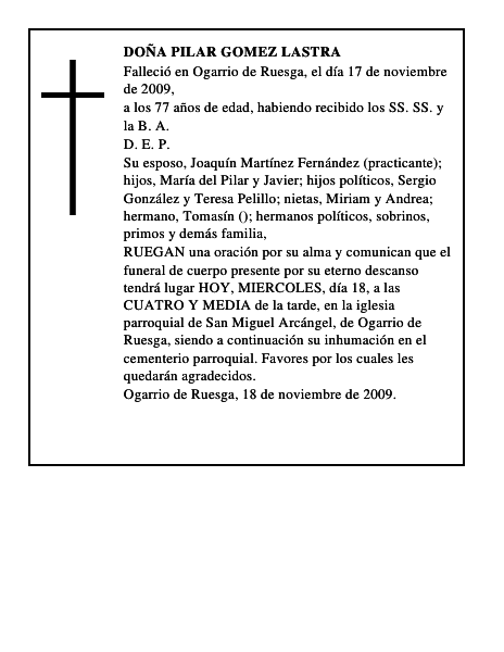 DOÑA PILAR GOMEZ LASTRA