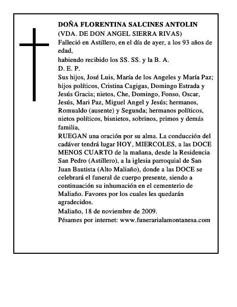 DOÑA FLORENTINA SALCINES ANTOLIN