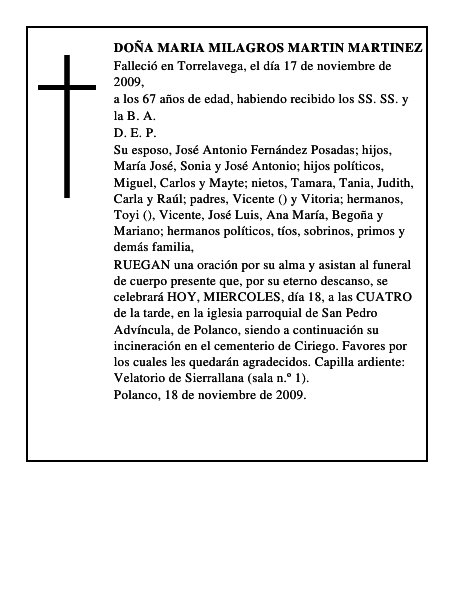 DOÑA MARIA MILAGROS MARTIN MARTINEZ