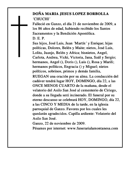 DOÑA MARIA JESUS LOPEZ BORBOLLA