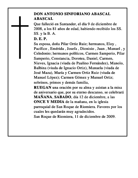DON ANTONIO SINFORIANO ABASCAL ABASCAL