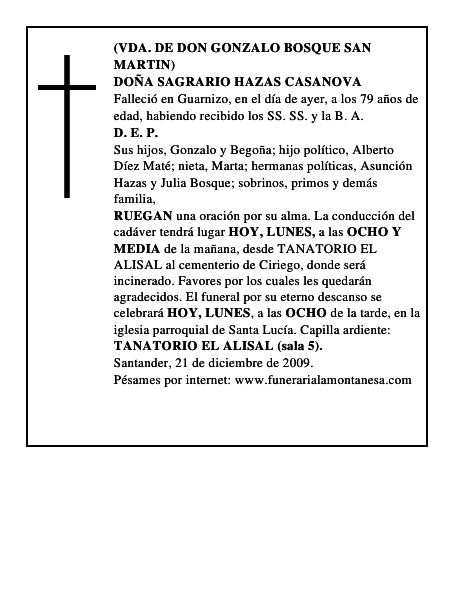 DOÑA SAGRARIO HAZAS CASANOVA