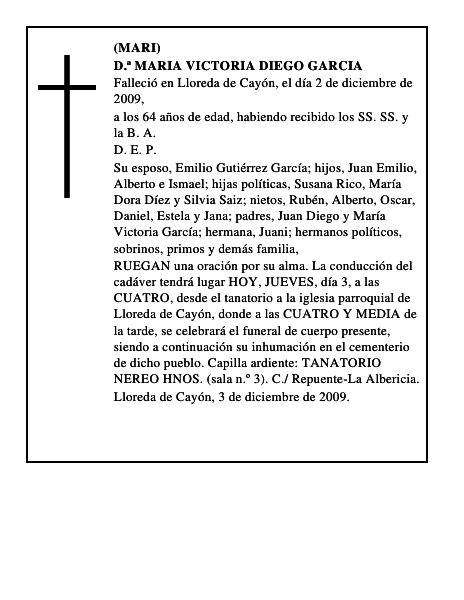 D.ª MARIA VICTORIA DIEGO GARCIA