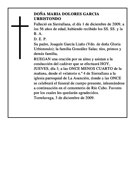 DOÑA MARIA DOLORES GARCIA URBISTONDO