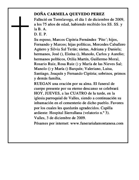DOÑA CARMELA QUEVEDO PEREZ