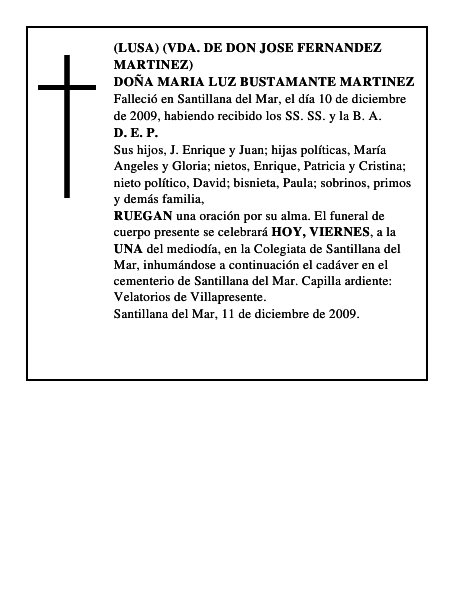 DOÑA MARIA LUZ BUSTAMANTE MARTINEZ