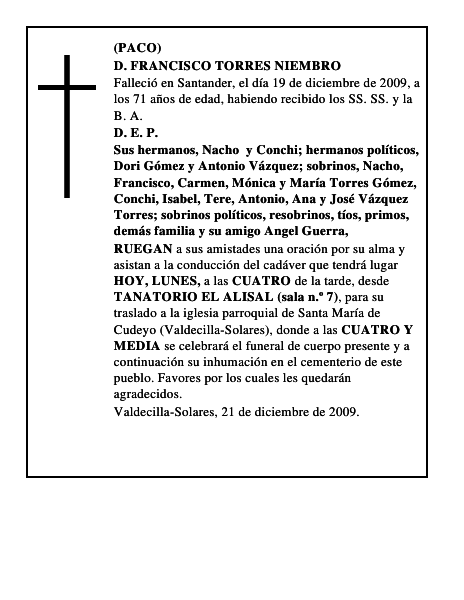 D. FRANCISCO TORRES NIEMBRO