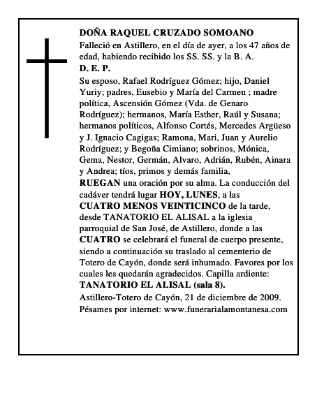 DOÑA RAQUEL CRUZADO SOMOANO