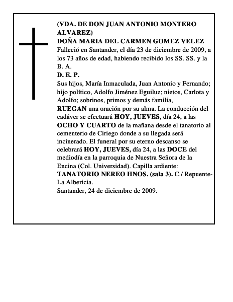 DOÑA MARIA DEL CARMEN GOMEZ VELEZ