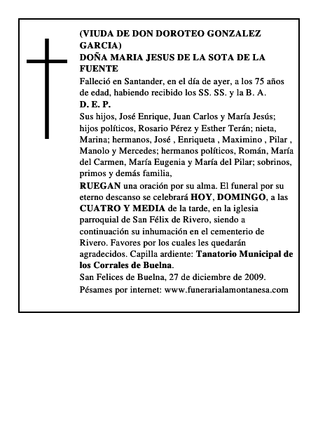 DOÑA MARIA JESUS DE LA SOTA DE LA FUENTE