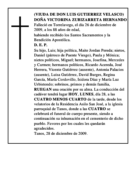 DOÑA VICTORINA ZUBIZARRETA HERNANDO